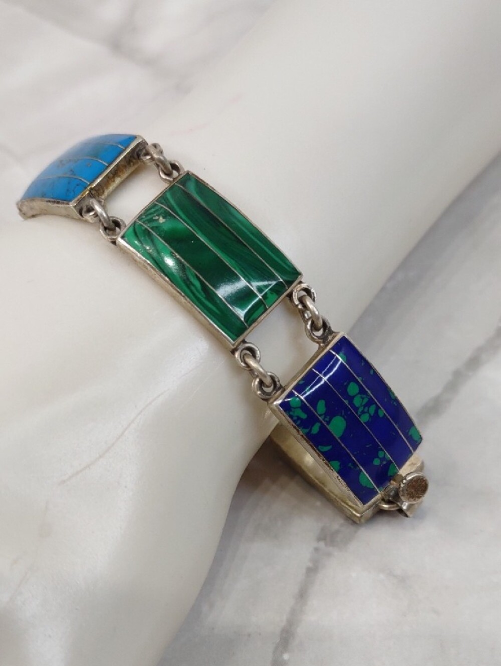 Vintage Taxco Artisan Crafted Sterling Silver/Gemstone Bracelet